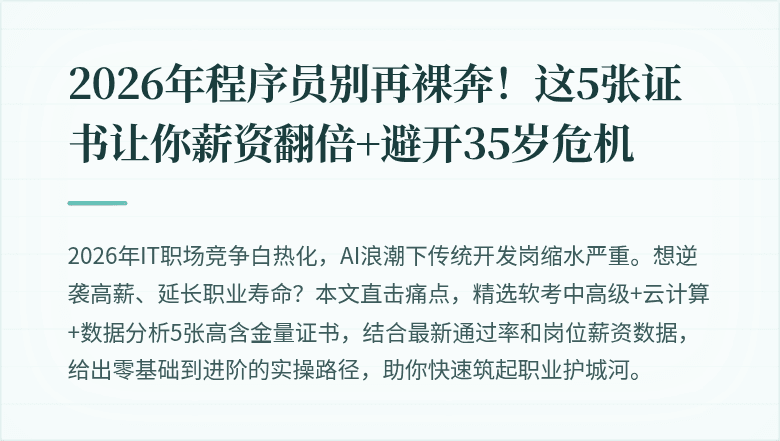 2026年程序员别再裸奔！这5张证书让你薪资翻倍+避开35岁危机