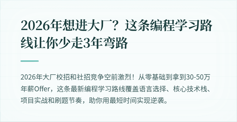 2026年想进大厂？这条编程学习路线让你少走3年弯路