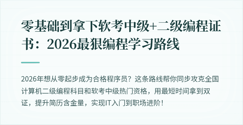 零基础到拿下软考中级+二级编程证书：2026最狠编程学习路线