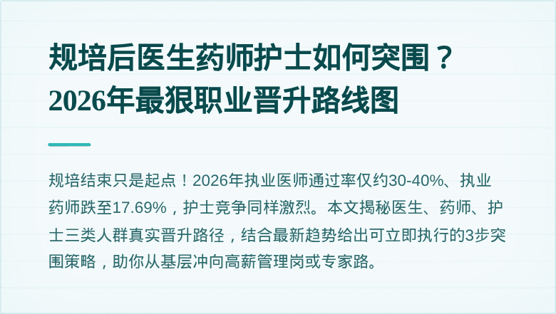 规培后医生药师护士如何突围？2026年最狠职业晋升路线图
