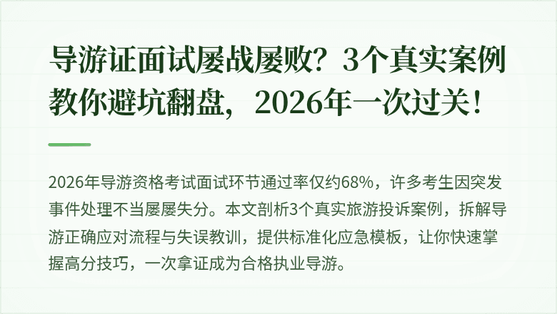 导游证面试屡战屡败?3个真实案例教你避坑翻盘,2026年一次过关!