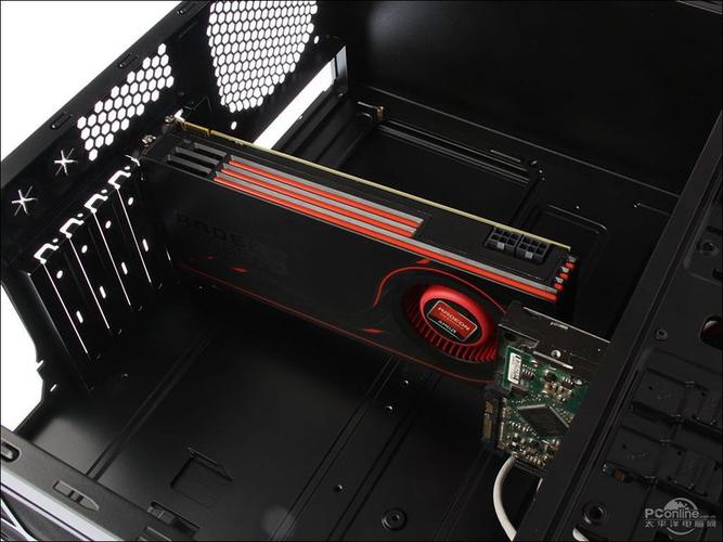 Assembled PC in black mid-tower case performance view