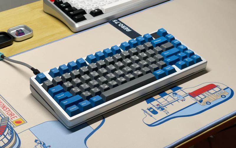 Close-up mechanical keyboard during performance test