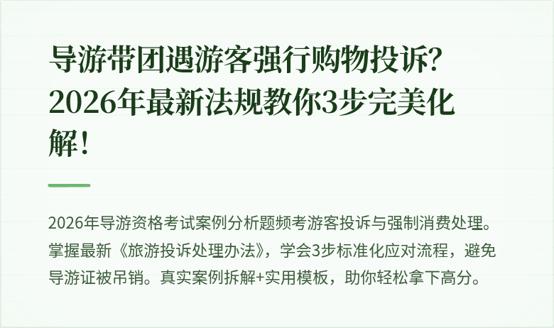 导游带团遇游客强行购物投诉？2026年最新法规教你3步完美化解！