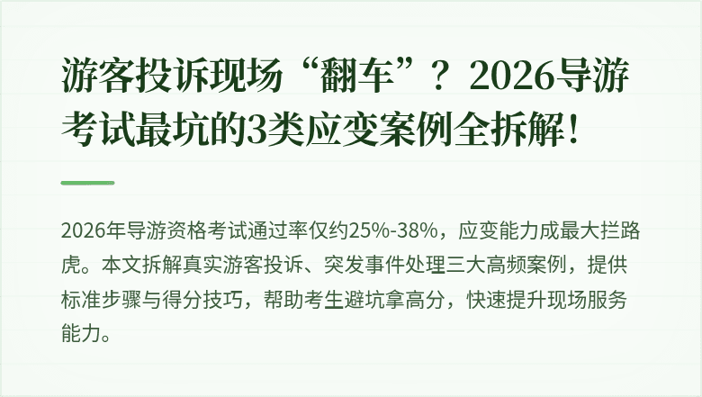 游客投诉现场“翻车”？2026导游考试最坑的3类应变案例全拆解！