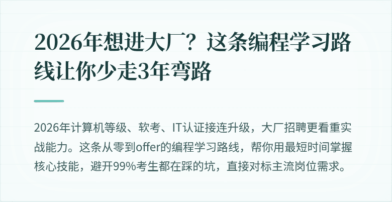 2026年想进大厂？这条编程学习路线让你少走3年弯路