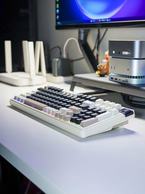 Mechanical keyboard with colorful RGB lighting on desk