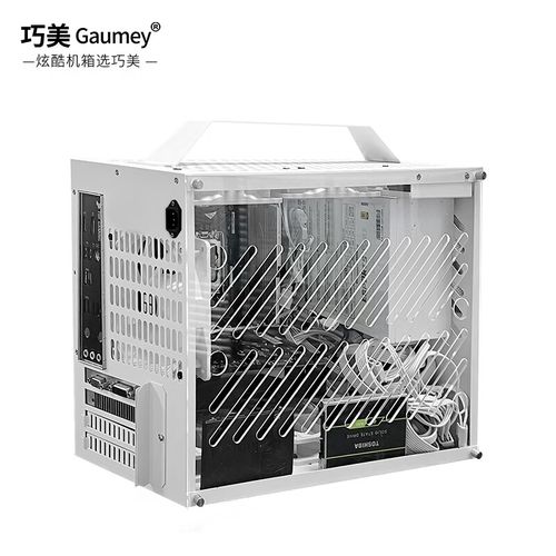 Affordable compact PC case on desk setup