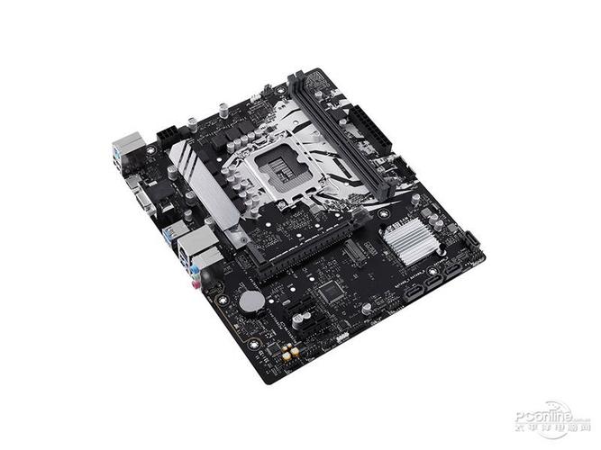 Modern motherboard with silver heatsinks for cooling