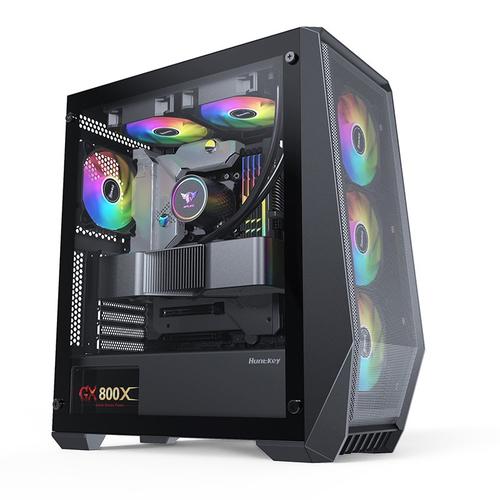 Stylish white computer case RGB lighting side view