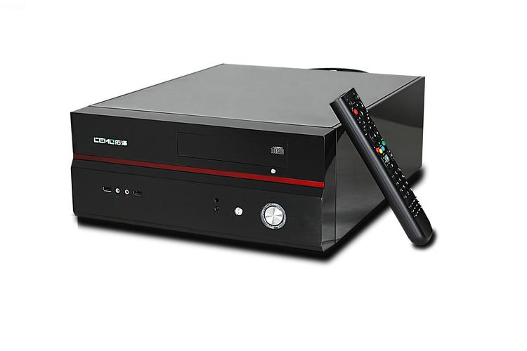 Open PC case showing expansion slots and bays