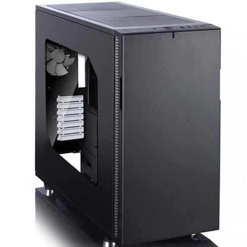 Minimalist computer tower in dark environment