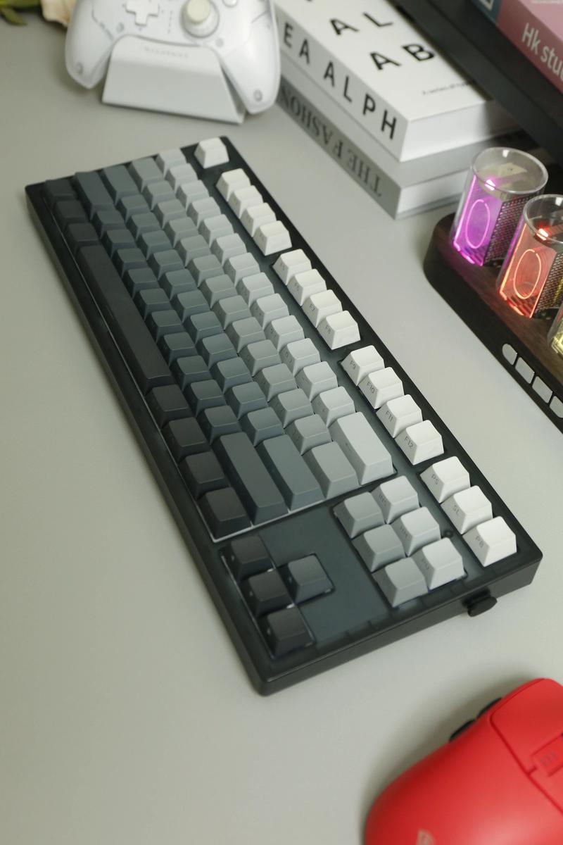 Close-up of custom mechanical keyboard keycaps and RGB glow