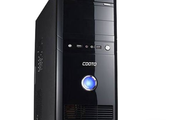 Classic black computer tower exterior view