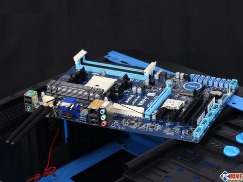 Modern motherboard with detailed components and ports