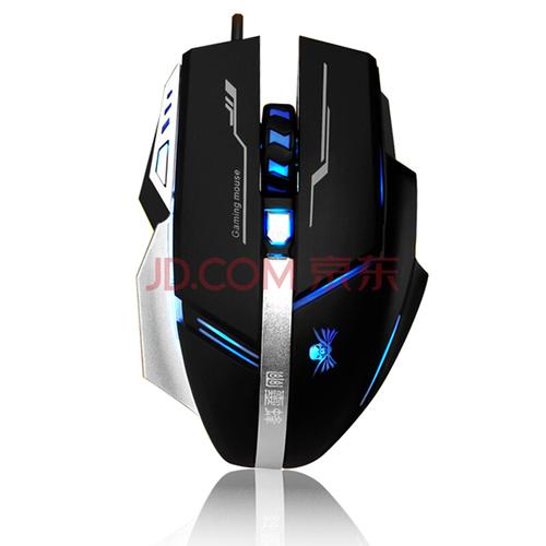 Black and red wired gaming mouse close-up