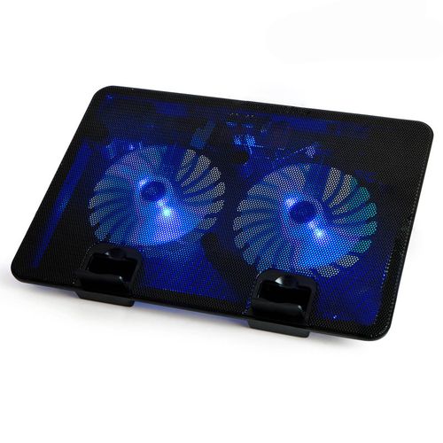 Laptop with cooling pad in use