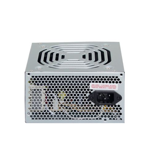 Close-up of PC PSU hardware with cables