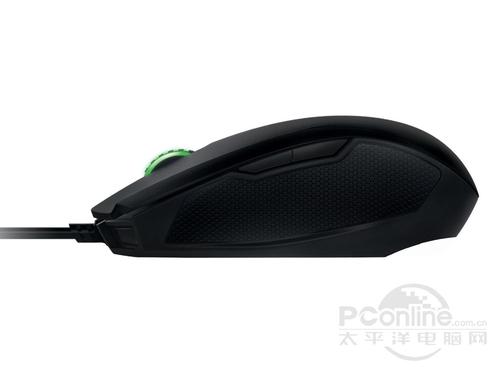 Black gaming mouse with purple RGB lighting in action