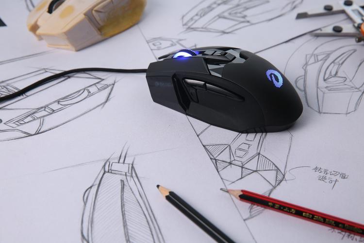 Wired gaming mouse with braided cable on setup