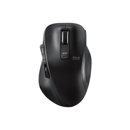 Black wireless mouse in use on desk