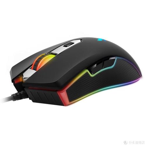 Black gaming mouse with blue accents on pad