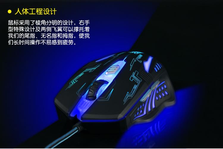 Gaming mouse with glowing accents specifications view