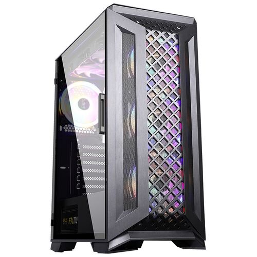 Computer case interior with fans graphics card performance setup