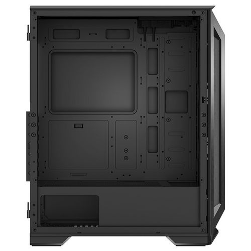 Computer case interior with cooling fans airflow
