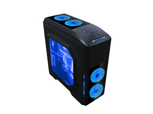 PC case internal view showing drive bays and expansion slots