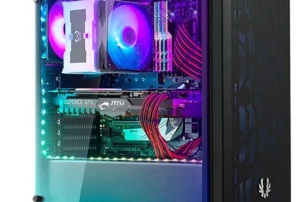 PC motherboard and components inside chassis