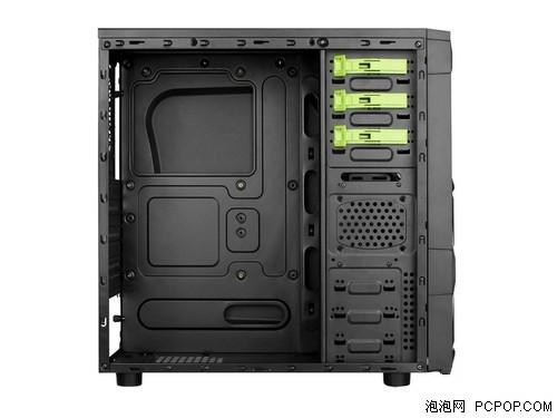 Computer case with visible drive bays and expansion slots