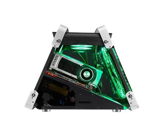 Modern glass PC chassis cubic shape glowing