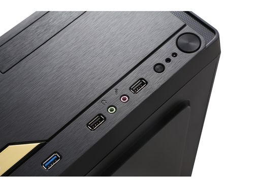 Minimalist black computer case on desk