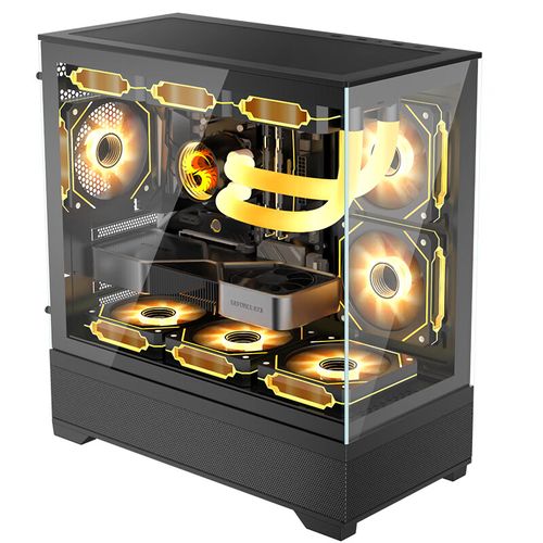 RGB lit PC chassis interior view through transparent panel