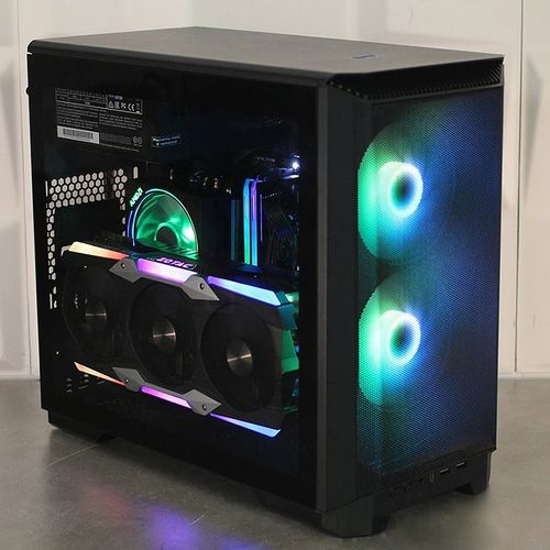 High-end PC hardware components layout in small form factor case