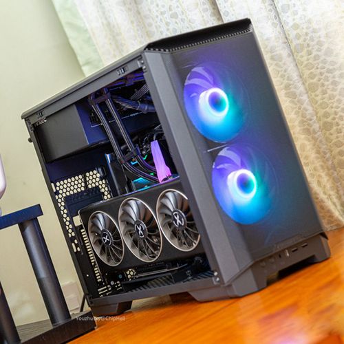 Mini-ITX motherboard installed in compact PC case