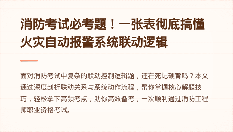 消防考试必考题！一张表彻底搞懂火灾自动报警系统联动逻辑