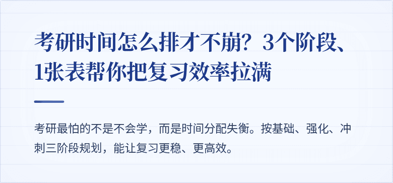 考研时间怎么排才不崩?3个阶段、1张表帮你把复习效率拉满