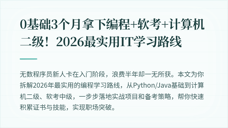 0基础3个月拿下编程+软考+计算机二级！2026最实用IT学习路线