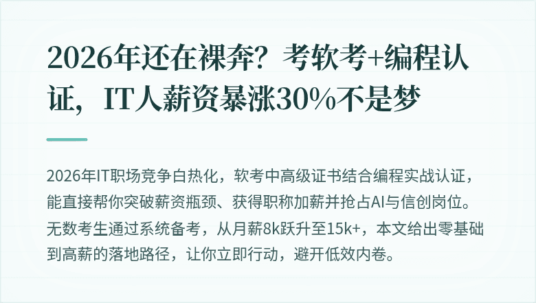 2026年还在裸奔？考软考+编程认证，IT人薪资暴涨30%不是梦