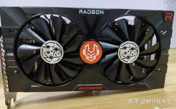 Red and black graphics card detailed view with specs highlights