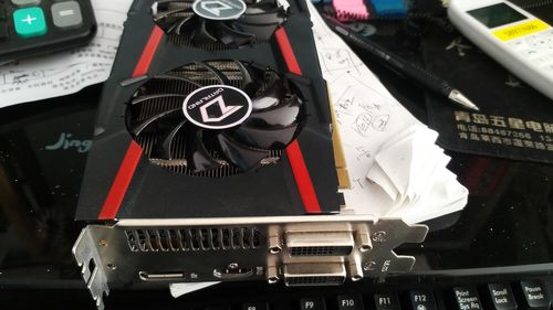 Red and black graphics card close-up detailing specs