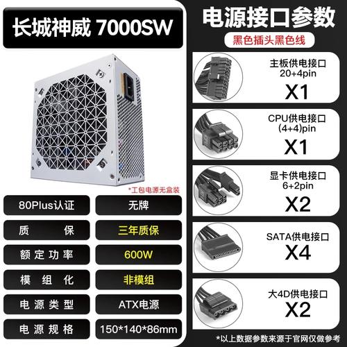 黑色电脑电源单元规格展示