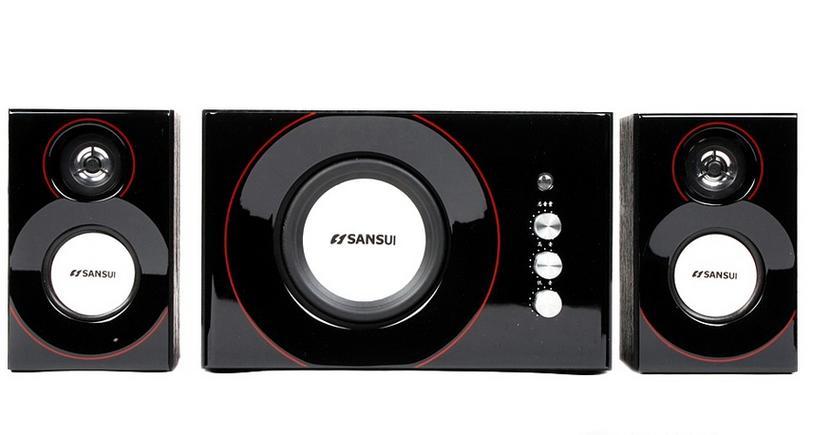 2.1 black speakers with subwoofer power setup