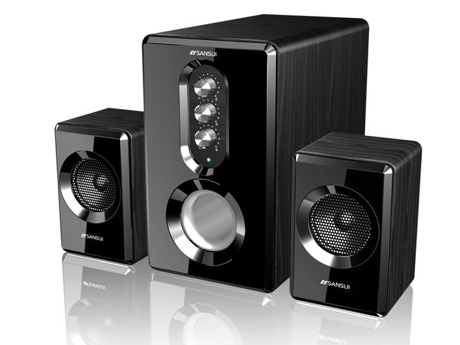 Speaker setup showing power and cable management