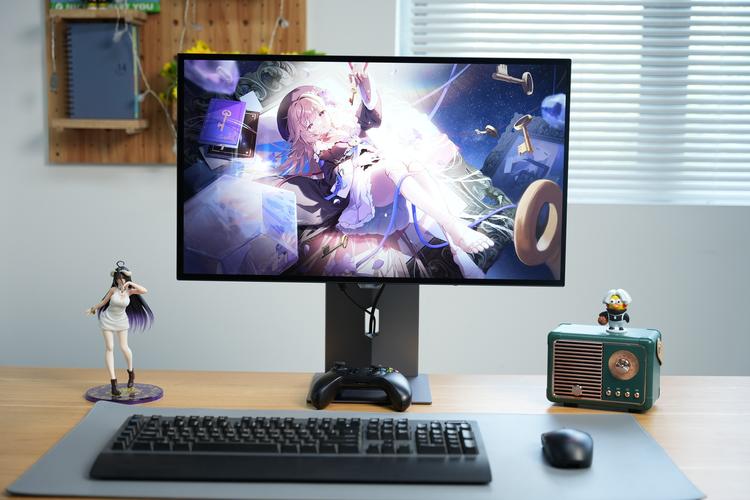 Close-up of gaming monitor on desk with RGB lighting