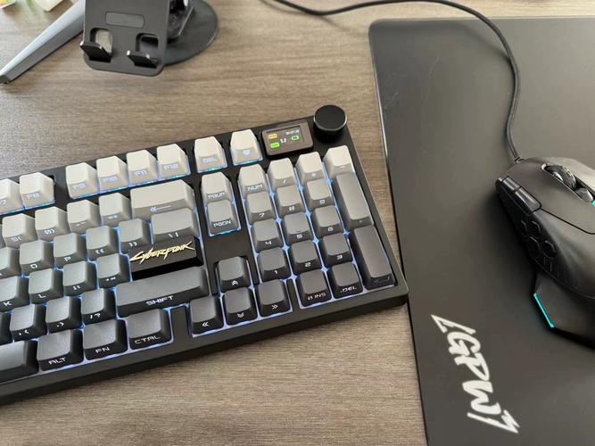 Close-up of custom mechanical keyboard RGB lighting