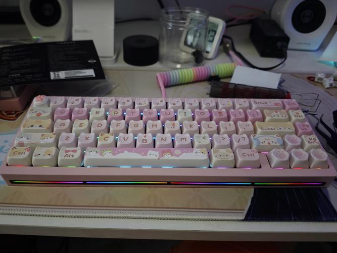 Colorful mechanical keyboard typing close-up