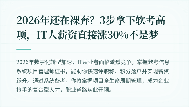 2026年还在裸奔？3步拿下软考高项，IT人薪资直接涨30%不是梦
